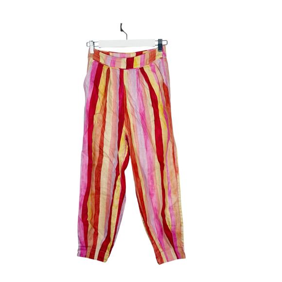 Farm Rio Sunny Stripe Linen Balloon Pants Pink Orange Pockets Sz XS - Picture 5 of 11